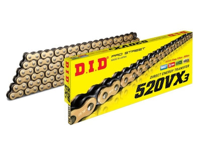 Catena DID 520 VX3 oro/nera, resistenza alla trazione 3720kg